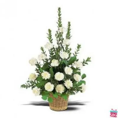 White Carnation Basket