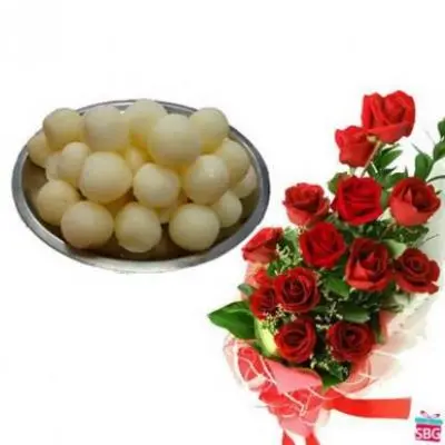 Red Roses With Rasgulla