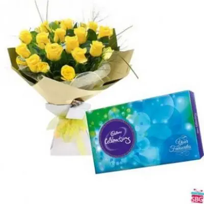 Yellow Roses With Cadbury Celebration