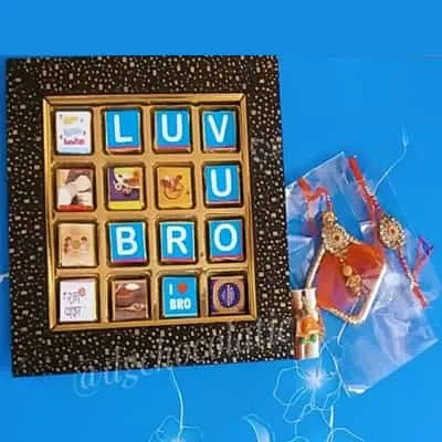 Rakhi with LUV U BRO Chocolates Pack for Bhaiya Bhabhi