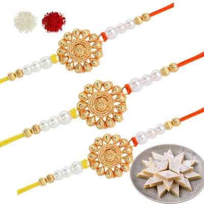 3 Designer Rakhi Set with Burfi