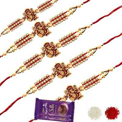 5 Designer Rakhis with Silk Chocolates