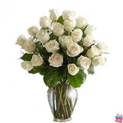 White Roses Vase