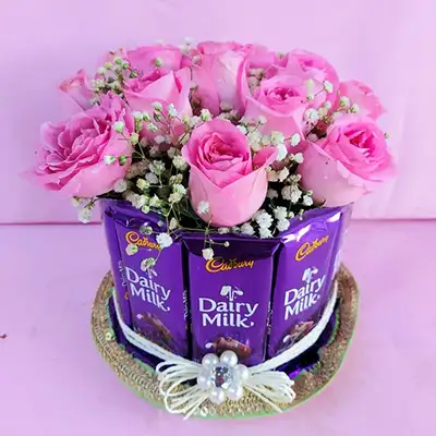 Pink Roses & Chocolate Bouquet