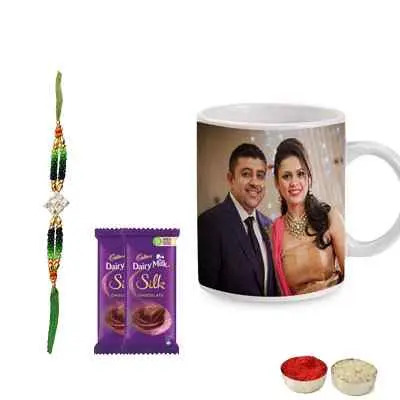 Kundan Rakhi with Photo Mug & Silk