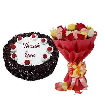 Black Forest Thank You Cake with Bouquet