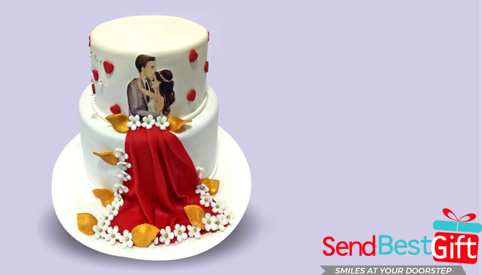 Valentine Cake with Couple Illustration
