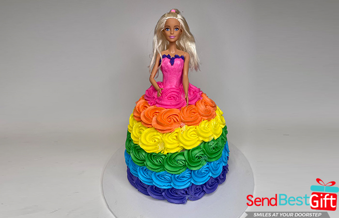 Rainbow Barbie Doll Birthday Cake
