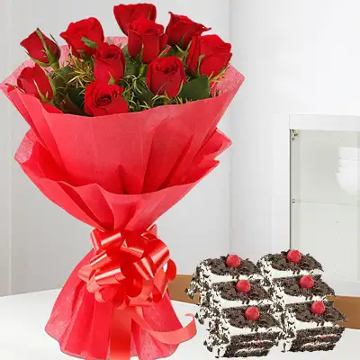 Roses Basket with Black Forest Pastry
