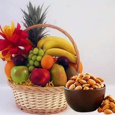 Fresh Fruits Basket With Almonds