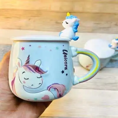 Unicorn Ceramic Mug with Lid & Silicon Spoon