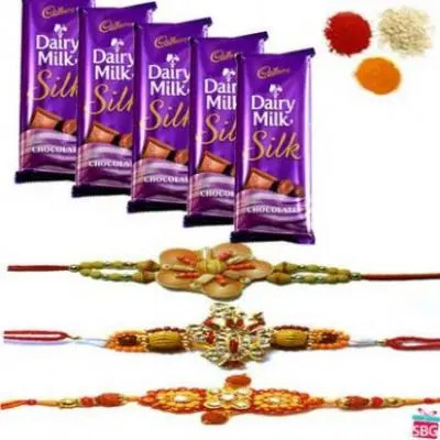 3 Rakhi Set With Dairy Milk Silk