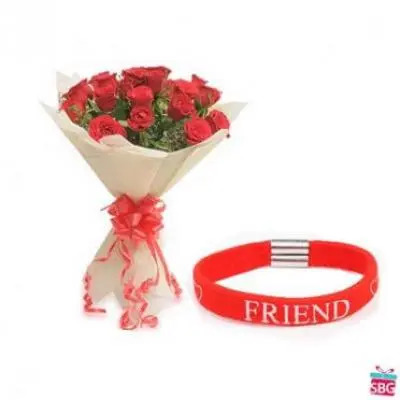 Red Roses with Friendship Band