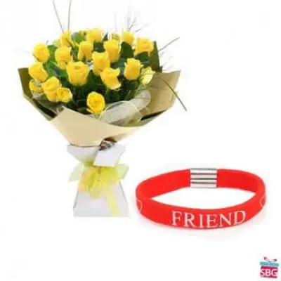 Yellow Roses With Friendship Band