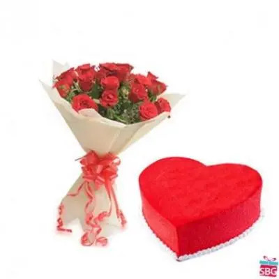 Roses With Heart Shape Red Velvet Cake
