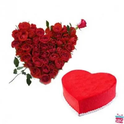 Roses Heart With Heart Shape Red Velvet Cake