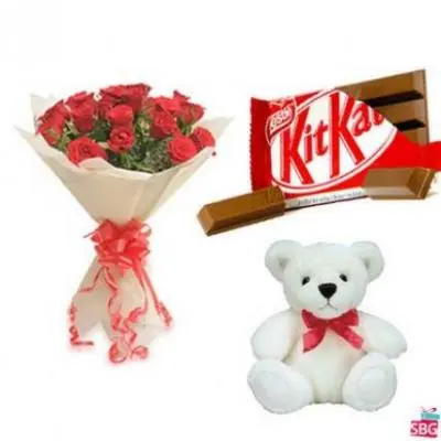 Roses, Teddy With  Kitkat