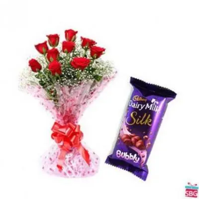 Red Roses With Cadbury Silk - Bubbly