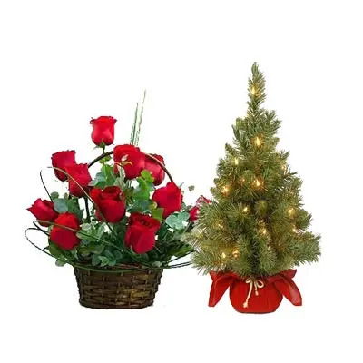Christmas Flowers With Xmas Tree