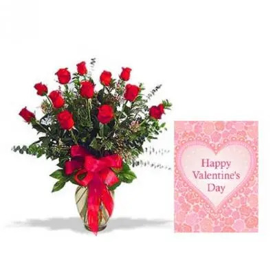 Roses Vase With Valentine Greeting Card