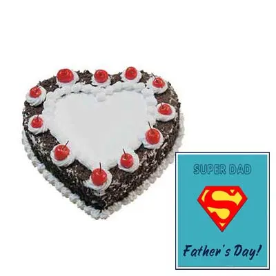 Heart Shape Black Forest Cake with Fathers Day Card