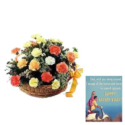 Mixed Carnation Basket with Fathers Day Card