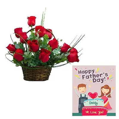 Red Roses Basket With Fathers Day Card