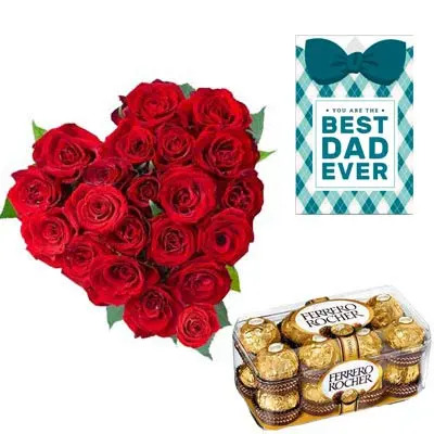 Roses Heart and Ferrero Rocher With Fathers Day Card
