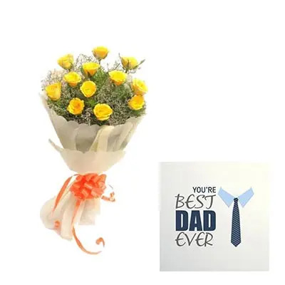 Yellow Roses Bouquet With Fathers Day Card
