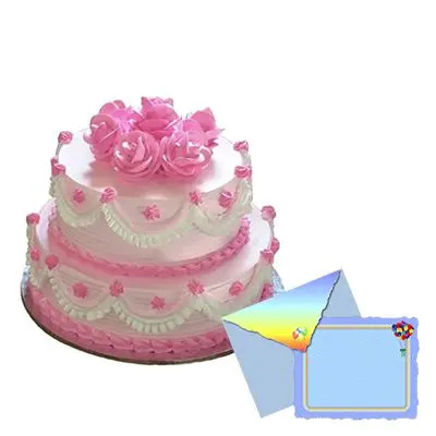 2 Tier Strawberry Cake with Greeting Card