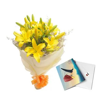 Yellow Lilly Bouquet with Greeting Card
