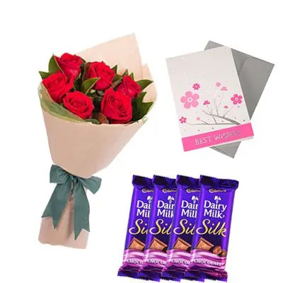 Cadbury Dairy Milk with Flowers and Greeting Card