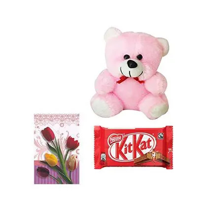 Teddy Bear with Greeting Card and Chocolates