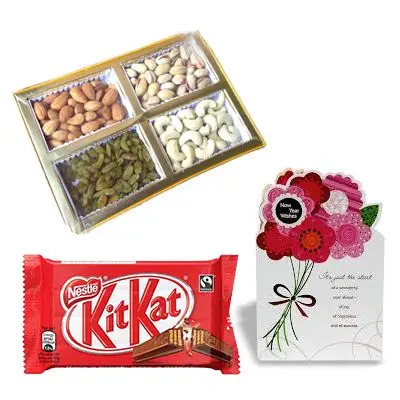 Dry Fruits with Greeting Cards and Chocolate