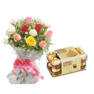 Mix Rose Bouquet with Ferrero Rocher