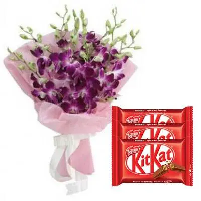 Purple Orchid Bouquet with Kitkat
