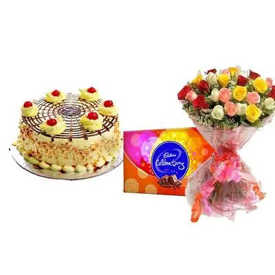 Butterscotch Cake with Mix Roses & Celebration