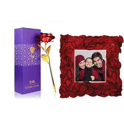 24K Red Rose with Box & Photo Cushion