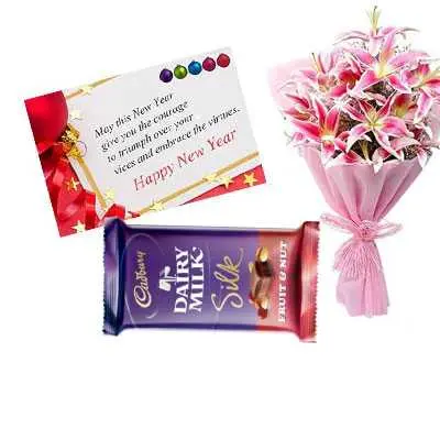 New Year Card with Lily Bouquet & Dairy Milk Silk