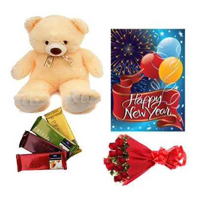 Cadbury Temptations Bar, Roses Bouquet, Card & Teddy Bear