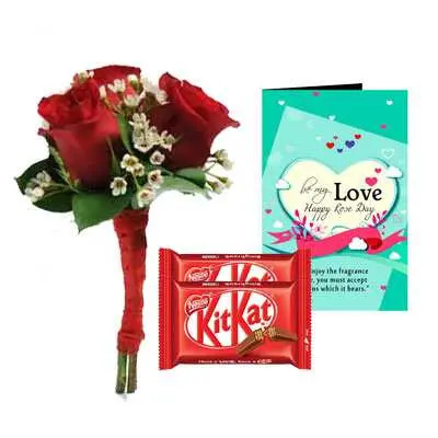 Bouquet, Kitkat & Rose Day Greeting Card