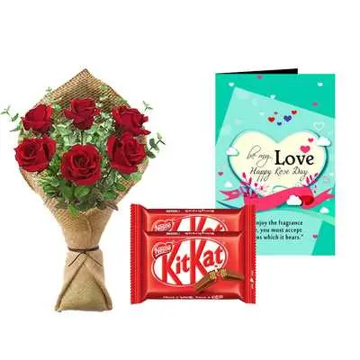 Rose Bouquet, Kitkat & Rose Day Greeting Card