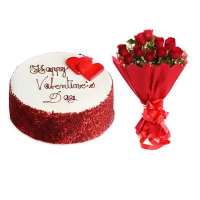 Happy Valentine Red Velvet Cake & Bouquet