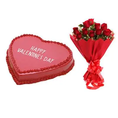 Happy Valentines Day Strawberry Cake & Bouquet