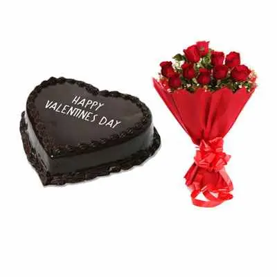 Valentine Chocolate Heart Shape Cake & Bouquet