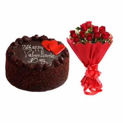 Valentine Day Chocolate Cake & Bouquet