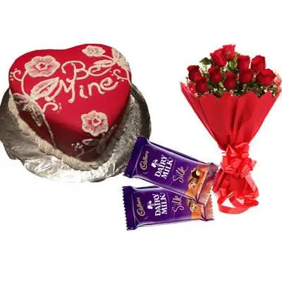 Be Mine Valentine Chocolate Cake, Bouquet & Silk