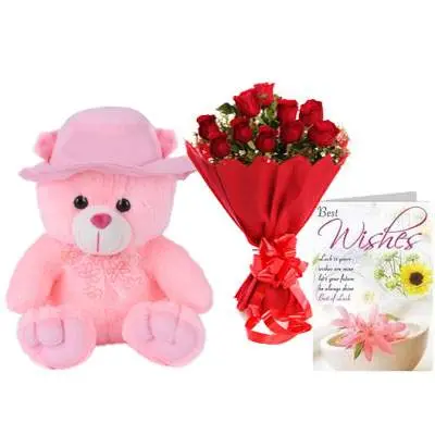 16 Inch Teddy with Bouquet & Card