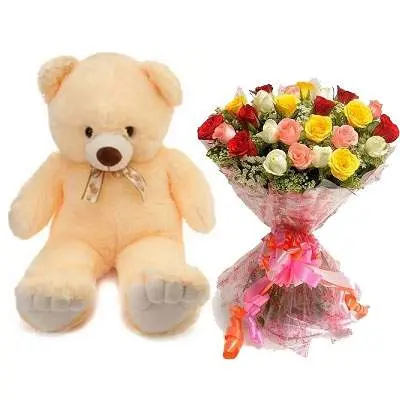 24 Inch Teddy with Mix Bouquet