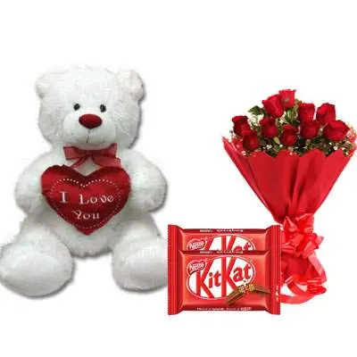 30 Inch Teddy with Kitkat & Bouquet